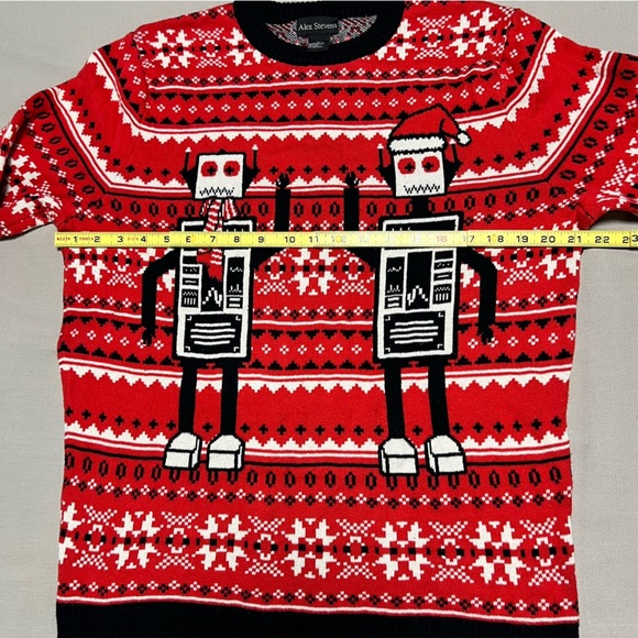 Alex Stevens Red Robot Ugly Christmas Sweater Size Large - Picture 5 of 8
